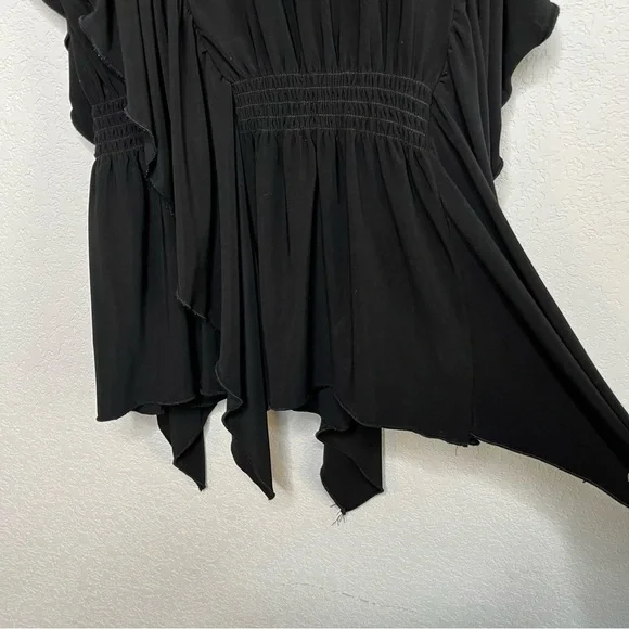 Cocomo Women‎ Top XL Black Jersey Knit Stretch Scoop Neck Ruched Waist Ruffle - Picture 6 of 6